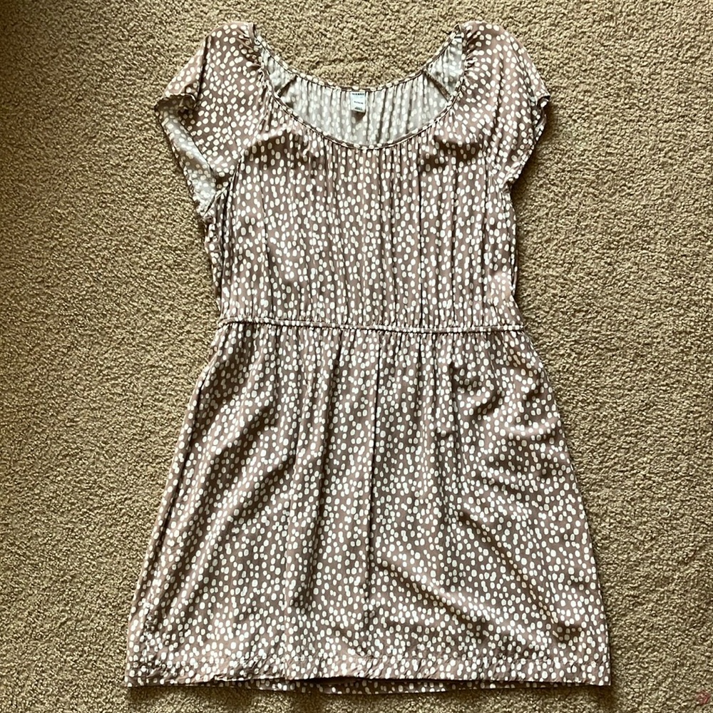 Old Navy Women’s Dress Tan with Oblong White Polka Dots Size XL